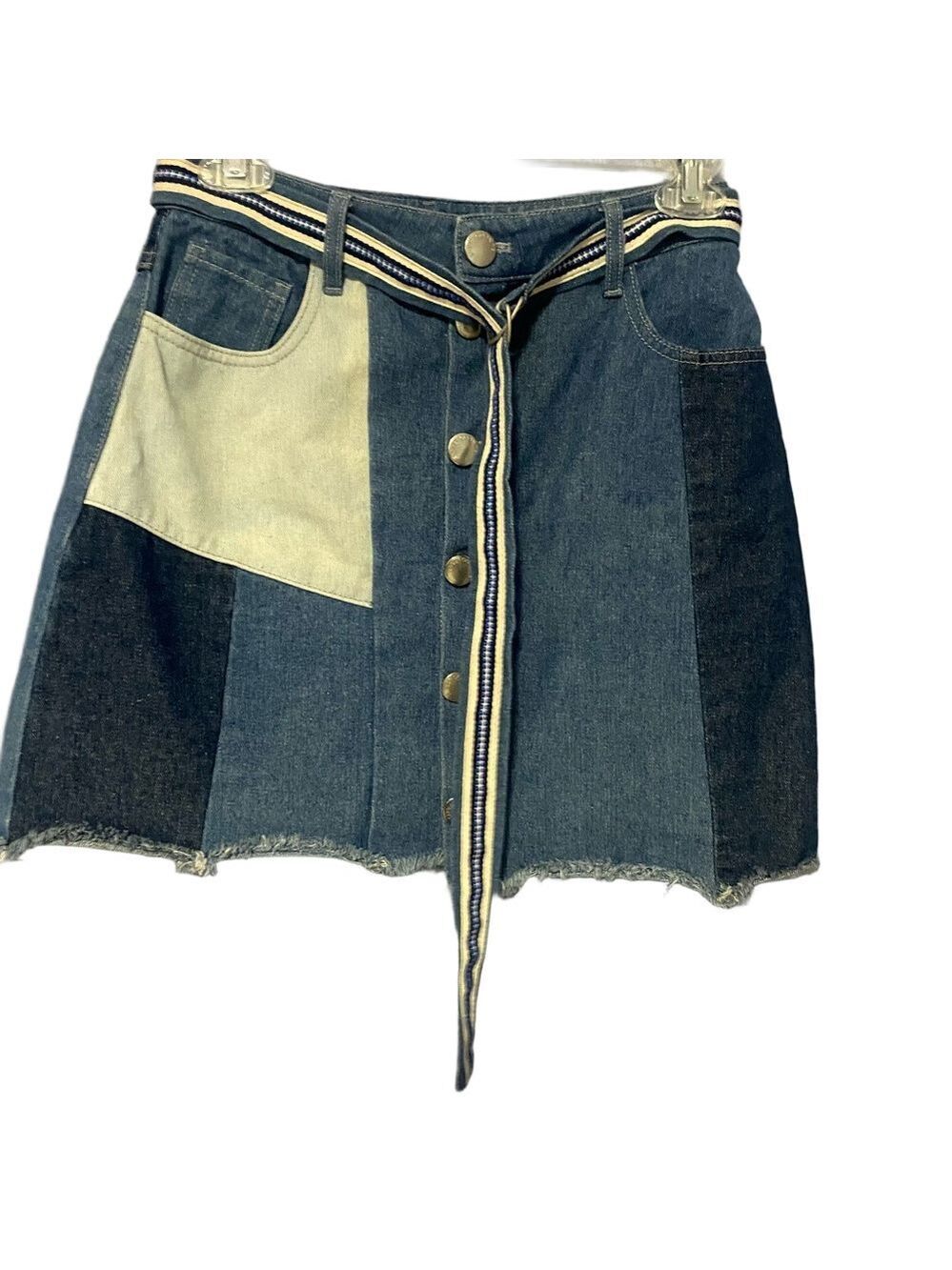 Suncoo Paris Mini Denim Skirt Size 0 Belted Button Front French Chic